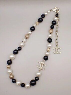 CHANEL CC Chain Pendant Necklace Imitation Pearl Beads A16B BK WE Gold 15RK811